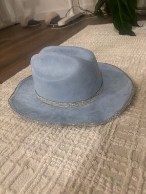 Light Blue Cowboy Hat with Rhinestone Glitter Trim